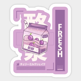 funny retro 90s japanese kawaii cherry milk shake carton Sticker